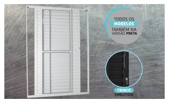 Porta balcão veneziana 3 folhas - L25 - nas cores branca, brilhante e preta